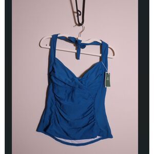 Eomenie XL Blue Tankini Swimsuit Set Halter Open Back NWT